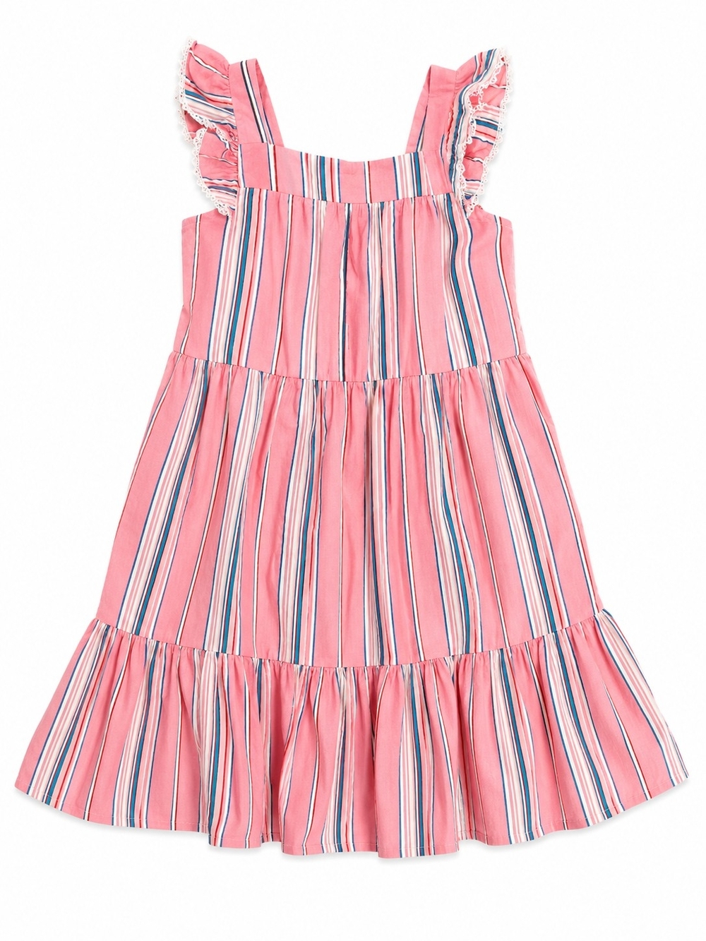 Zunie Pink Blue White Striped Ruffle Sundress